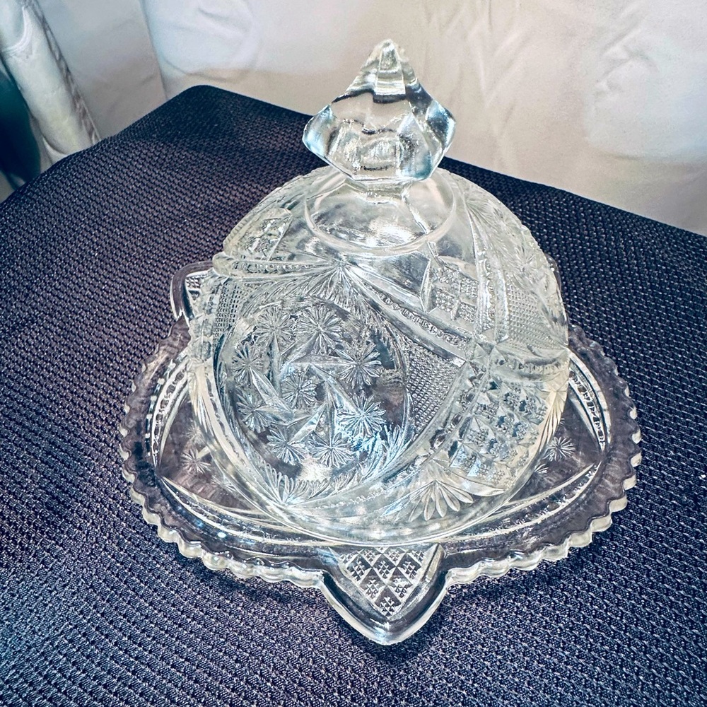 Vtg. Imperial Glass, Cut Hobstar Flowers, Covered Butter/Cheese Dome Dish